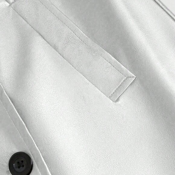 Silver Elegant Women's Long Sleeve Double-Breasted Trench Coat - Picture 9 of 11